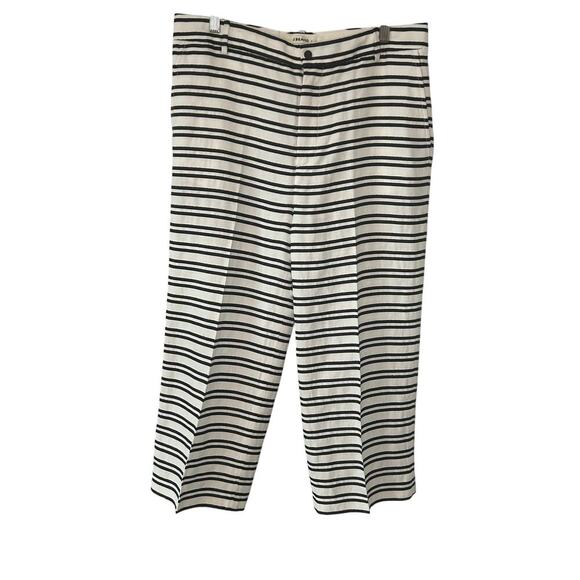 J Brand Caldwell linen blend black striped wide leg high rise crop pants size 8 - Picture 1 of 7